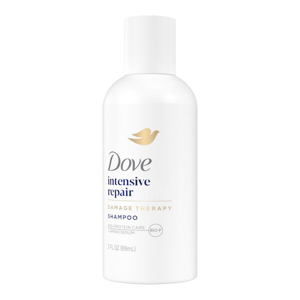 A 3 fl. oz. bottle of Dove Intensive Repair Damage Therapy Shampoo.