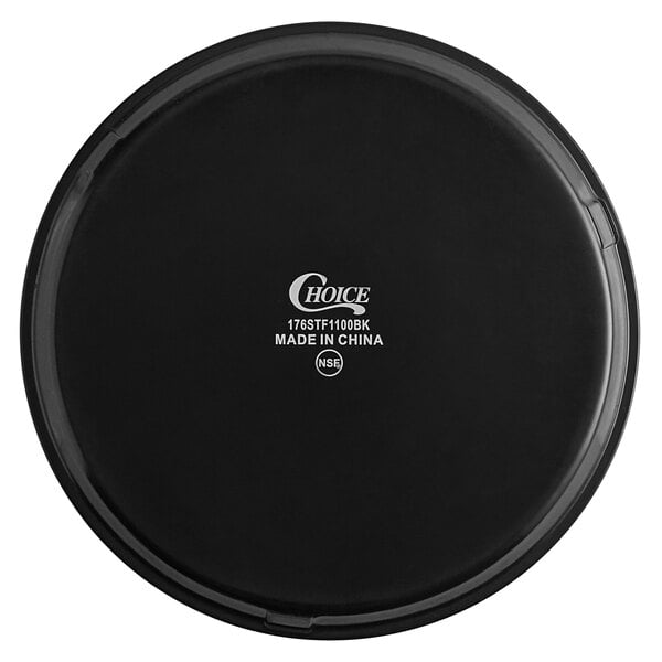 A black round fiberglass non-skid serving tray.