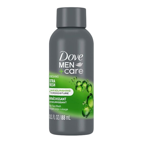 A 3 fl. oz. bottle of Dove Men+Care Extra Fresh Body and Face Wash.