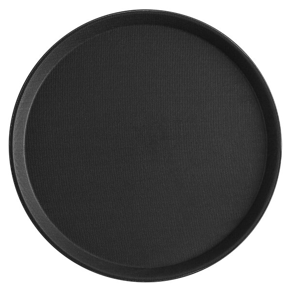 A 14-inch black round non-skid serving tray.