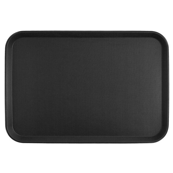 A large black rectangular non-skid serving tray.