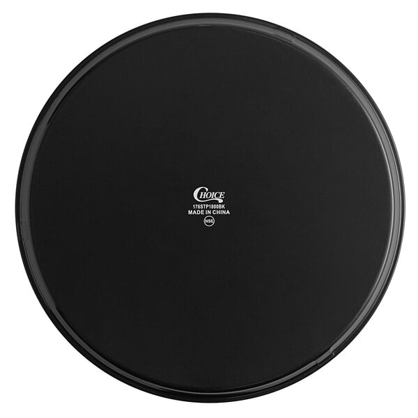 A black round non-skid serving tray.