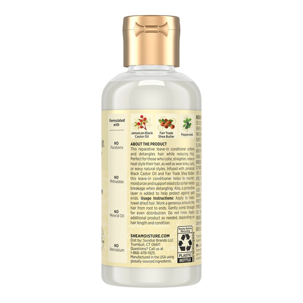 A 3.2 fl. oz. bottle of Shea Moisture Strengthen & Restore Jamaican Black Castor Oil Conditioner.
