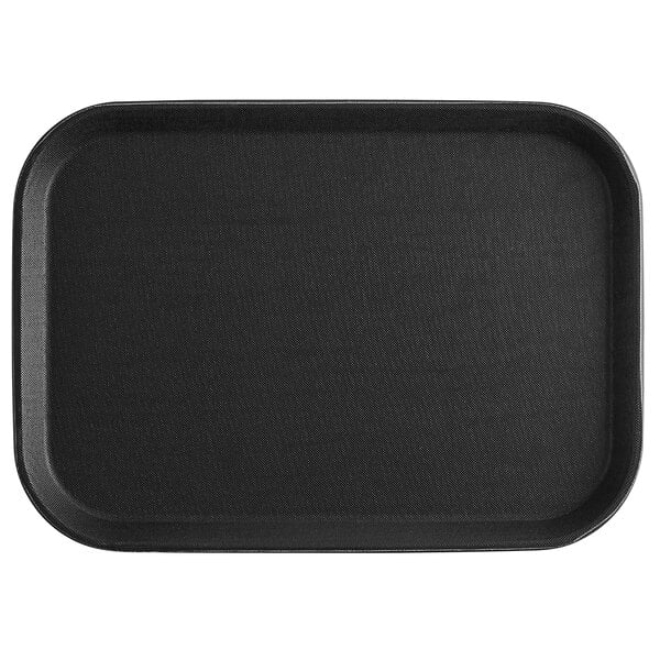 A black rectangular non-skid serving tray.