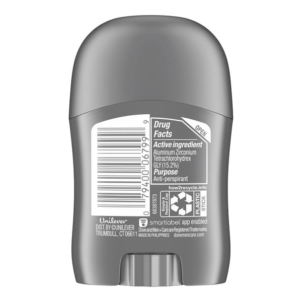 A small gray stick of Dove Men+Care Clean Comfort deodorant.