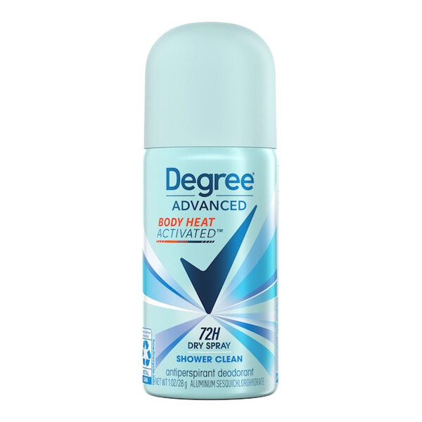 A 1 oz. can of Degree Advanced Shower Clean antiperspirant deodorant spray.