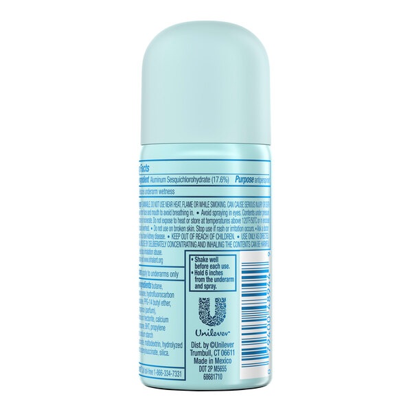 A small light blue canister of Degree Advanced Shower Clean deodorant spray.