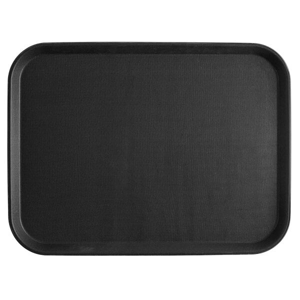 A black rectangular non-skid serving tray.