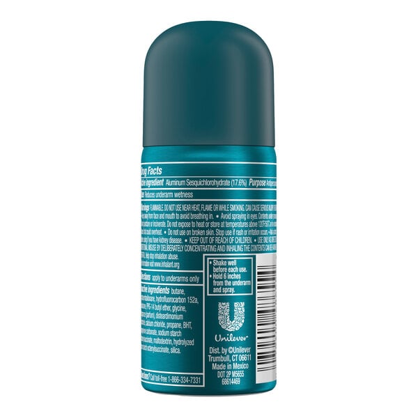 A small teal canister of Degree Advanced Cool Rush deodorant spray.