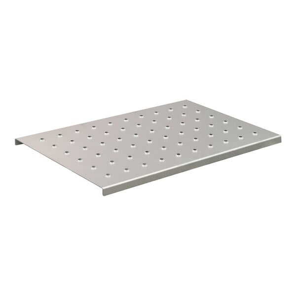 A rectangular perforated aluminum dunnage rack cover with anti-slip features designed for 36" x 20" racks.