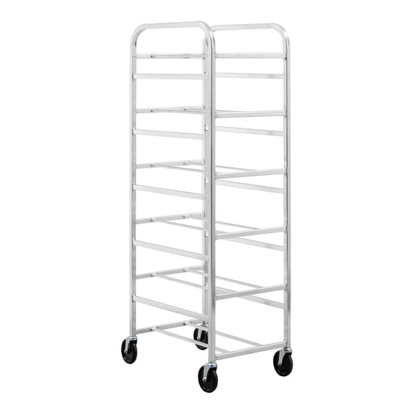 A heavy-duty aluminum lug dolly with six slots and four caster wheels.