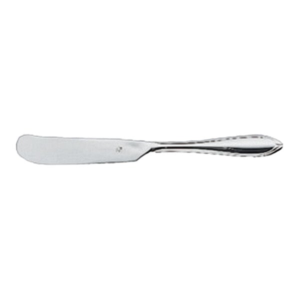 A stainless steel bread and butter knife with a rounded blade and a polished handle.