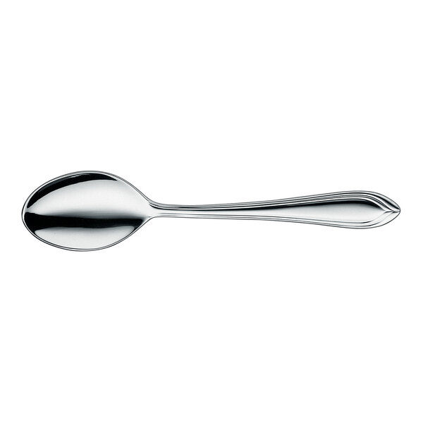 A stainless steel extra heavy weight teaspoon with a simple, elegant design.