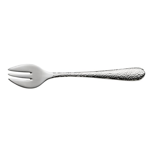 An 18/10 stainless steel oyster fork with a textured handle, measuring 5 7/8 inches in length.