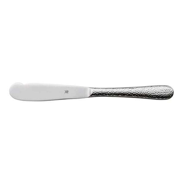 A stainless steel bread and butter knife with a textured handle.