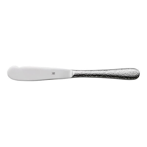 A stainless steel bread and butter knife with a textured handle.