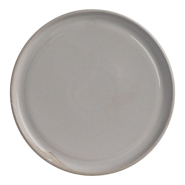 An 8-inch round white stoneware plate.