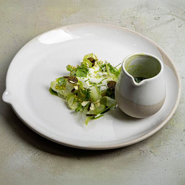 Off Grid Studio Gembrook from Steelite International 10" Round White Stoneware Spouted Plate - 24/Case