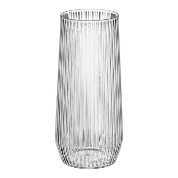 Visions 9 oz. Clear Plastic Stemless Ribbed Champagne Flute - 64/Case
