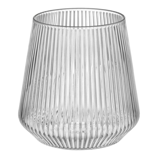 Visions 10 oz. Angled Clear Plastic Stemless Ribbed Wine Glass - 64/Case
