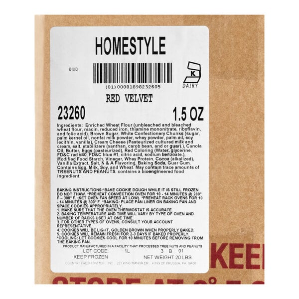 Hope's Cookies Red Velvet Cookie Dough 1.5 oz. - 213/Case