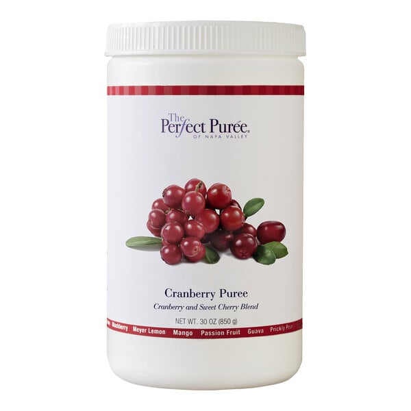 A 30-ounce container of Perfect Puree Cranberry Puree.