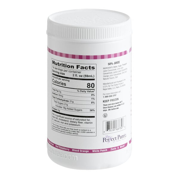 A white plastic container of Perfect Puree Thai Basil and Black Pepper Blend Concentrate, 28 oz.
