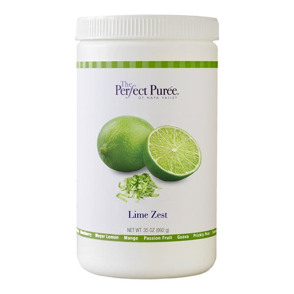 A 35 oz. container of Perfect Puree Lime Zest.