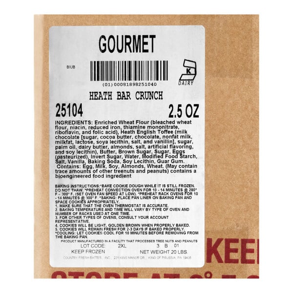 Hope's Cookies Heath Bar Crunch Cookie Dough 2.5 oz. - 128/Case