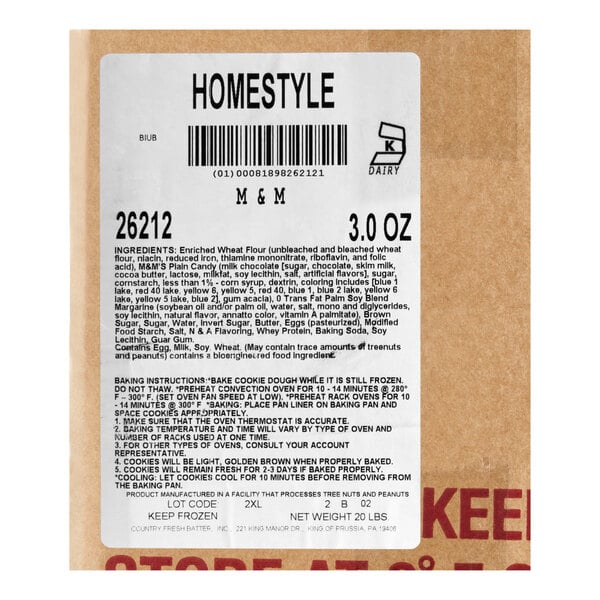 Hope's Cookies Homestyle M&M's® Cookie Dough 3 oz. - 106/Case