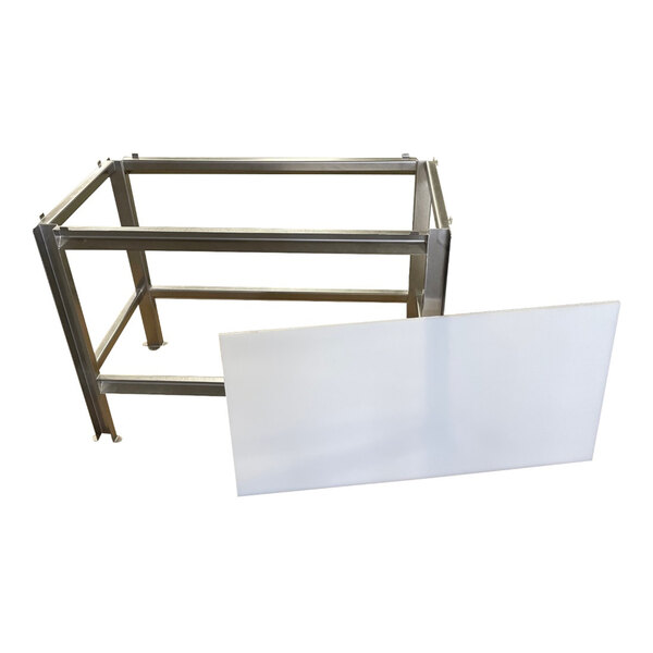A stainless steel table frame with a separate white poly top, designed for assembly as a 24" x 48" work table.
