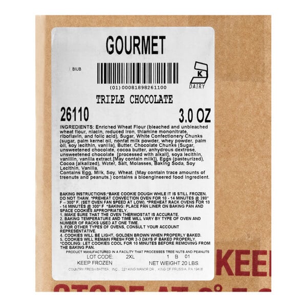 Hope's Cookies Triple Chocolate Cookie Dough 3 oz. - 106/Case