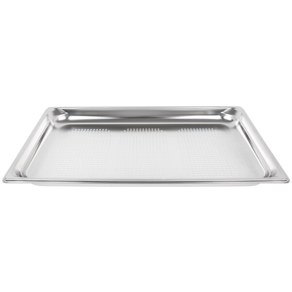 A Vollrath stainless steel table pan with a perforated surface.