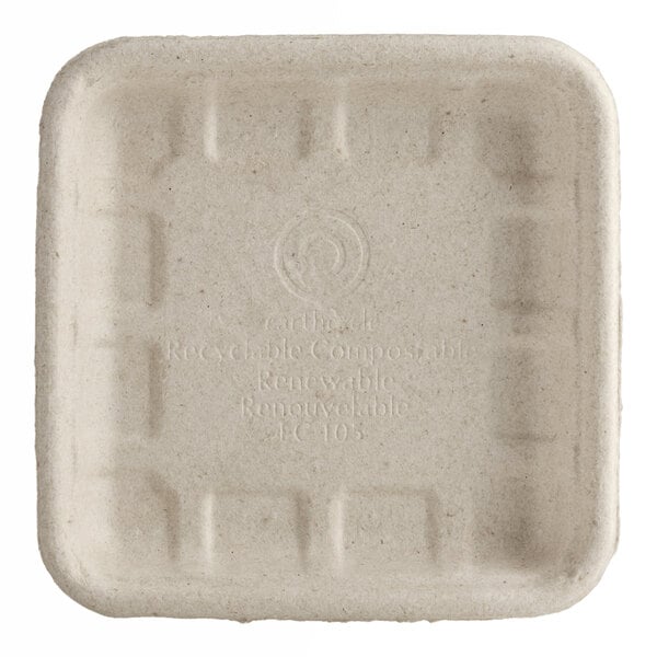 A square, beige fiber tray designed for holding meat or produce.