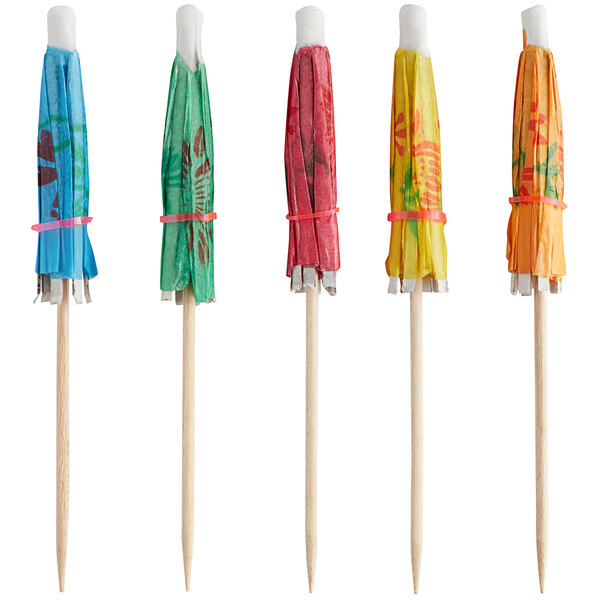 Choice 4" Assorted Color Drink Umbrella / Parasol Pick - 7,200/Case