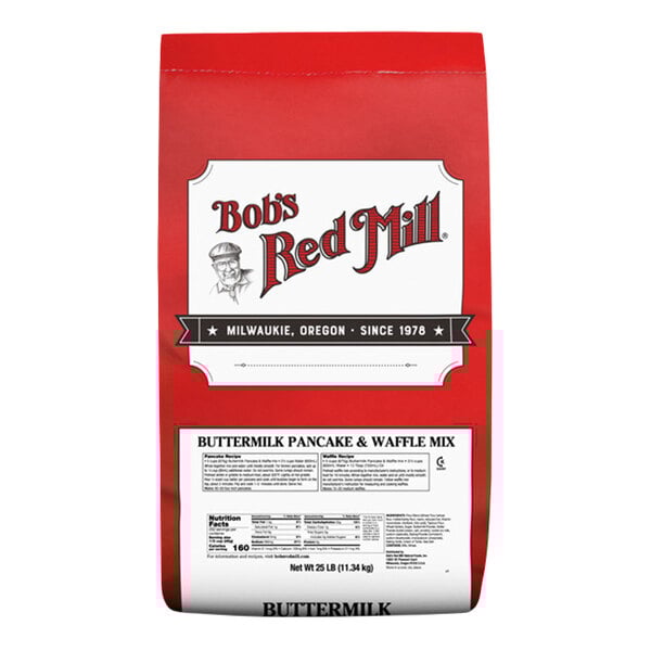 A 25 lb. bag of Bob's Red Mill Homestyle Buttermilk Pancake and Waffle Mix.