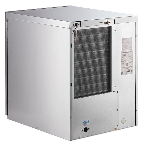 A stainless steel air-cooled modular crescent ice machine from the Hoshizaki Slim-Line Series.