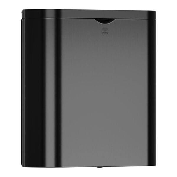 A black stainless steel surface-mounted sanitary napkin receptacle.