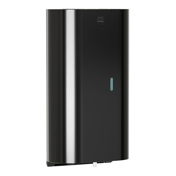 A black stainless steel automatic liquid soap or gel sanitizer dispenser.