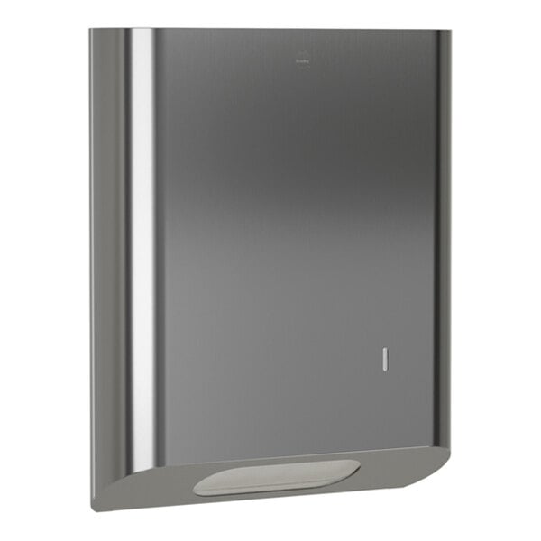 A surface-mounted stainless steel paper towel dispenser designed for C-fold or multifold towels.