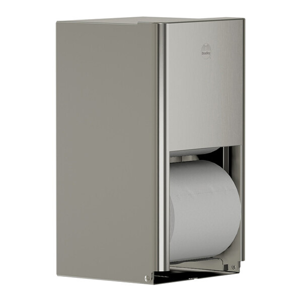 A stainless steel surface-mounted multi-roll toilet tissue dispenser.