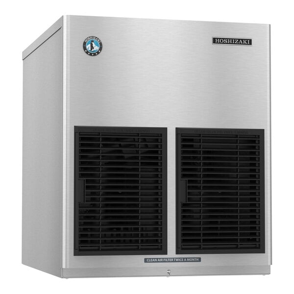 A stainless steel Hoshizaki modular cubelet ice machine with dual black vents on the front.