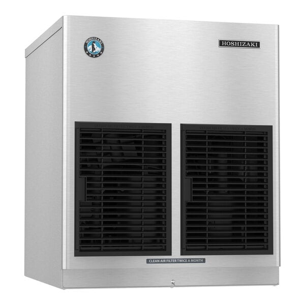 A stainless steel Hoshizaki modular cubelet ice machine with dual black front vents.