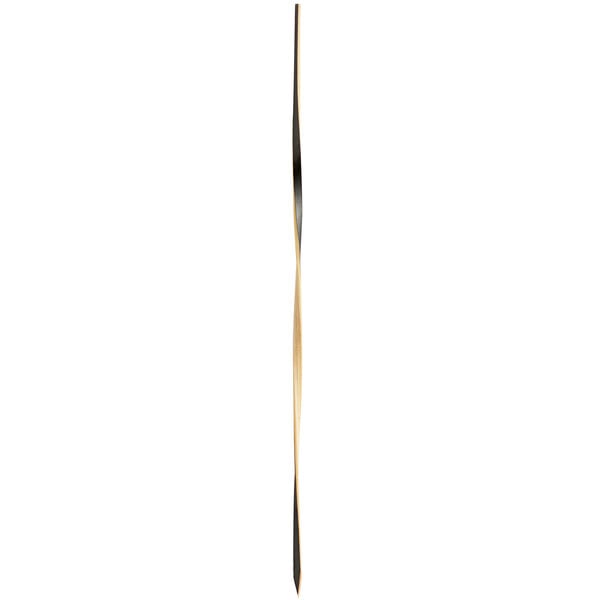 A single 6-inch black bamboo twisted food pick or skewer.