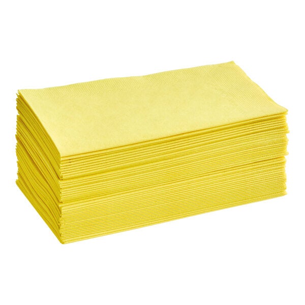 A stack of yellow 2-ply dinner napkins.