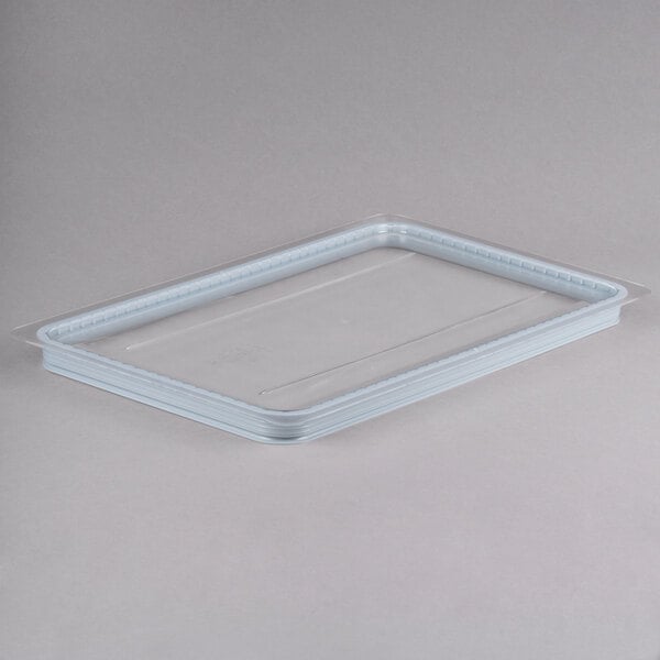 A clear rectangular polycarbonate food pan lid.