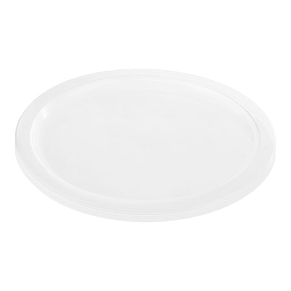 A translucent, round plastic lid with a slightly raised edge, shown against a white background.