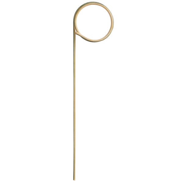 A bamboo loop food pick or skewer with a circular loop at the top.