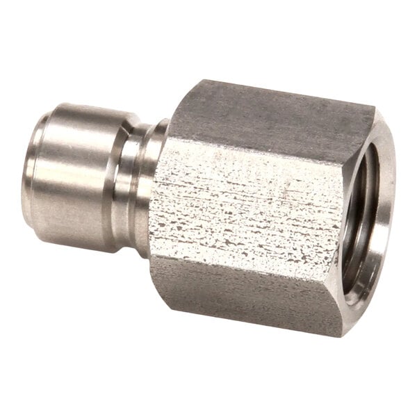 A metal hydraulic male quick disconnect stem with a 1/2 NPT fitting.