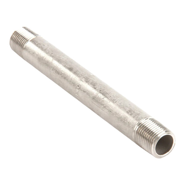 A stainless steel pipe nipple with threaded ends, sized 3/8 inch by 5 1/2 inches.